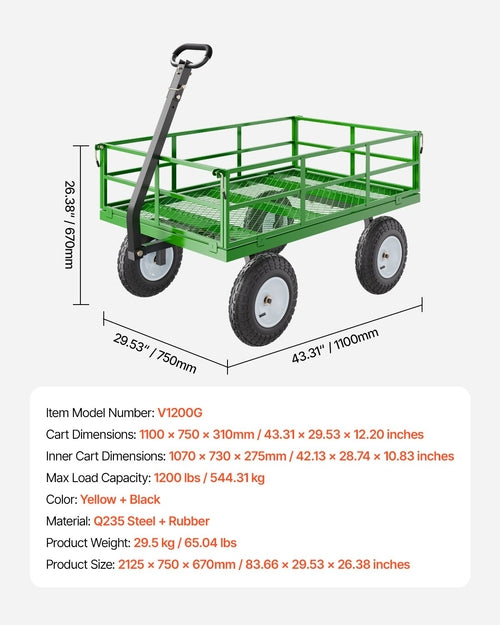 1200 Lbs Steel Garden Cart, Heavy Duty Pullable Garden Wagon Yard